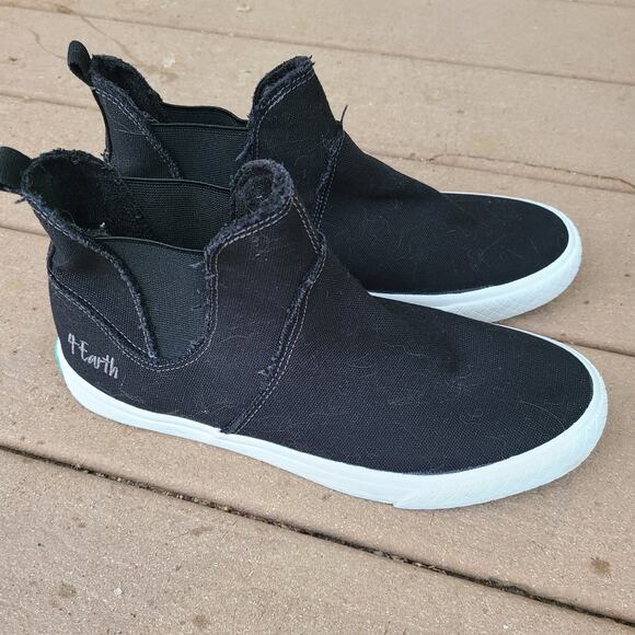 4 Earth by Blowfish Malibu Black Canvas Ankle‎ Pull On Sneakers Shoes Size 8 - Picture 4 of 8